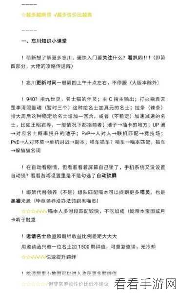 忘川风华录，新手玩家深度感言与游戏攻略揭秘