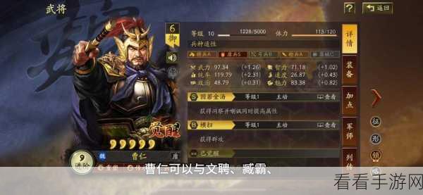 曹仁技能全解析，国志战略版实战策略指南