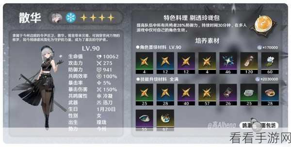鸣潮椿养成必备，材料全解析与培养秘籍