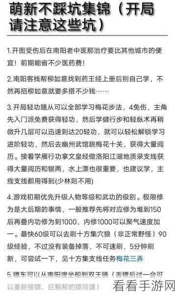 烟雨江湖新手必知,快速获取阅历秘籍大公开