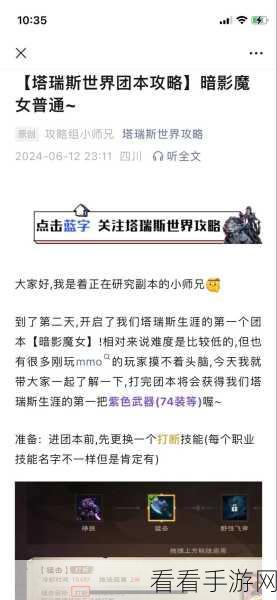 塔瑞斯世界，精英暗影魔女团本通关秘籍——完美配置大揭秘